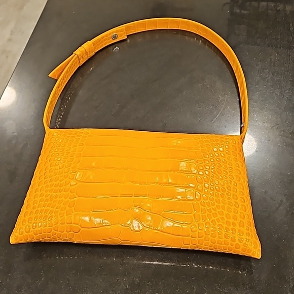 💕SIMON MILLER💕 Puffin Shoulder Bag ~ Croc-Embossed Leather Sunset Orange NWOT - Picture 12 of 15